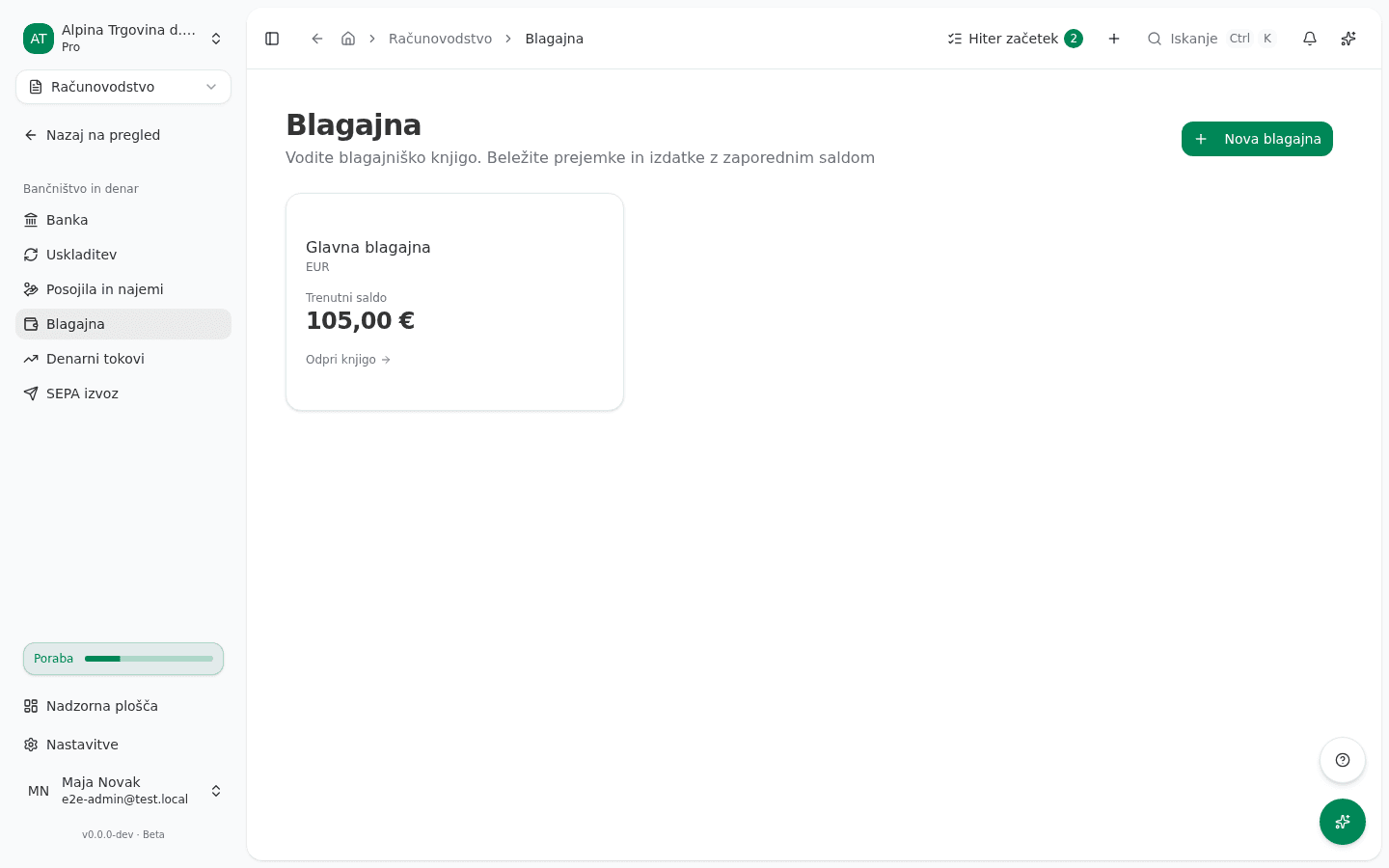 Seznam blagajn s trenutnim saldom vsake blagajne